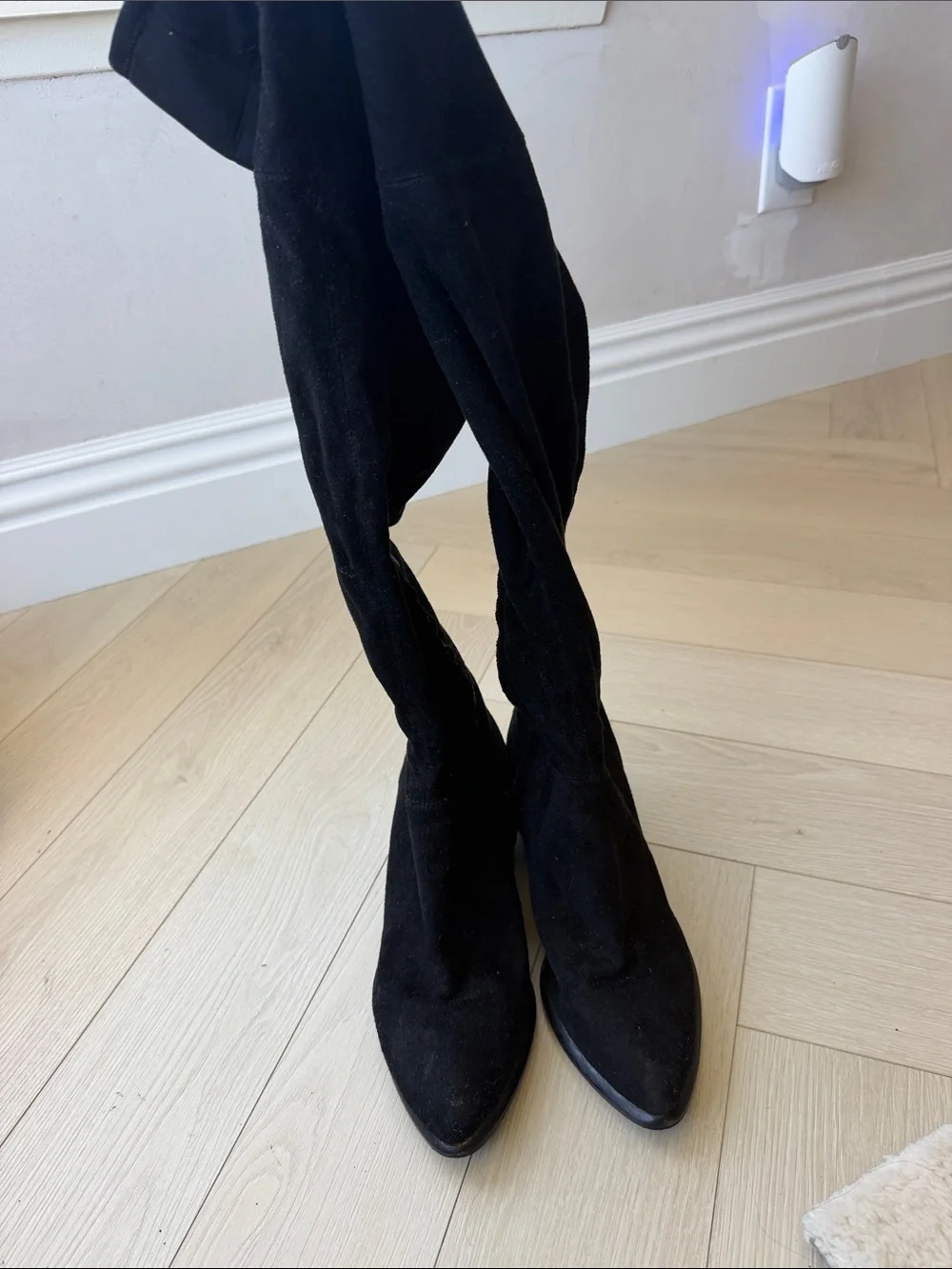 Calvin Klein Black Suede Over-the-Knee Suede Block Heel Boots